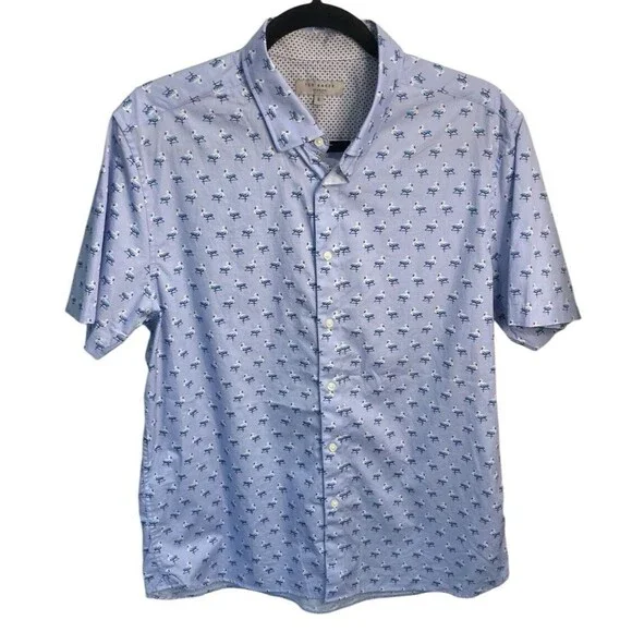 Ted Baker Geometric Short Sleeve Button Down Shirt Flamingos Size 5 (US XL) - Picture 1 of 5